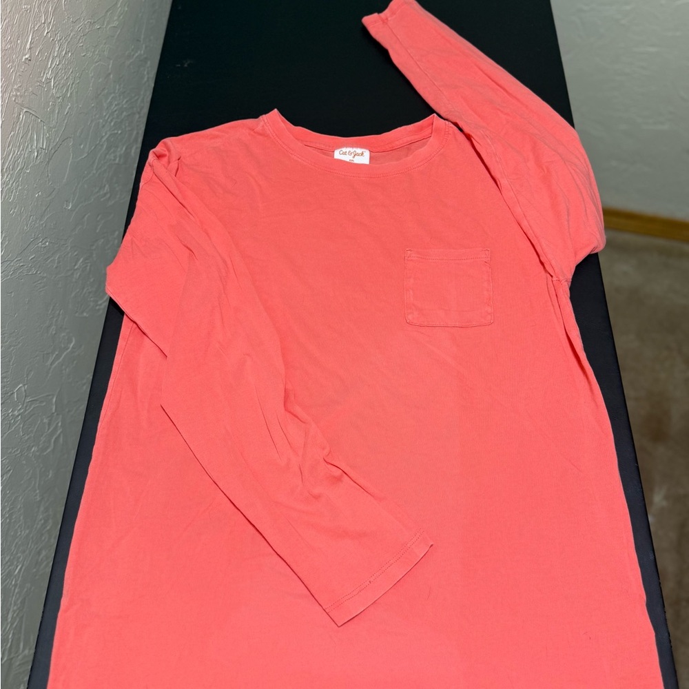 Cat & Jack Coral Long Sleeve Pocket T-Shirt Girls XXL